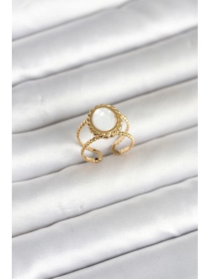 Genel Tedarik 316L Çelik Gold Renk Sedefli Vintage Kadın Yüzük
