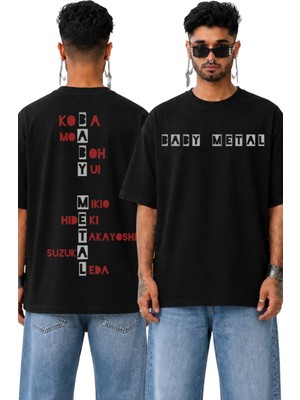 Fuddy Moda Unisex Babymetal Member Names Sırt Baskılı Bisiklet Yaka Tişört, Oversize Rock Band Temalı Tshirt