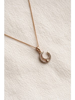 Owentis Çelik Rose Gold Taşlı Minimal Hilal Kolye -Kararma Yapmaz-