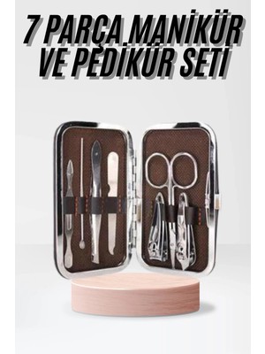 Genel Tedarik Çantalı 7 Parça Manikür Pedikür Seti Tırnak Makası Cımbız Törpü