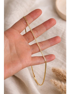 Owentis Çelik Gold Zarif Ezme Rivoli Zincir Kolye 50 cm -Kararma Yapmaz-