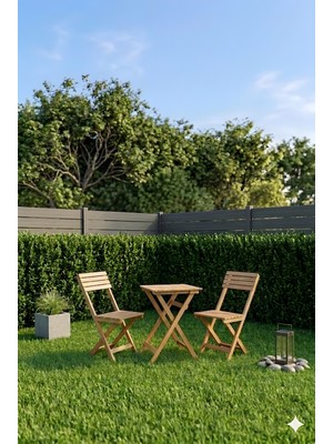 Ardora Home Duo Balkon Bahçe Mutfak Katlanır Masa Bej Rengi Minderli Sandalye Bistro Set