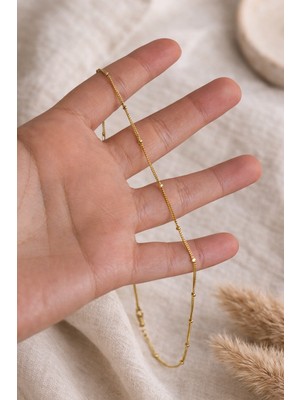 Owentis Çelik Gold Ince Minimal Topçuk Zincir Kolye 50 cm -Kararma Yapmaz-