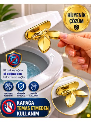 Medushop Kelebek Tasarım Klozet Kaldırma Aparatı Plastik 2 Adet Metalik Altın Yapışkanlı Wc Kapak Kaldırıcı