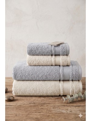 Özdilek Colurist Havlu Seti 2 Banyo Havlusu 90X150 cm 2 El-Yüz Havlusu 50X90 cm Gri-Krem
