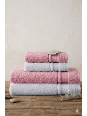 Özdilek Colurist Havlu Seti 2 Banyo Havlusu 90X150 cm 2 El-Yüz Havlusu 50X90 cm Gümüş-Pembe