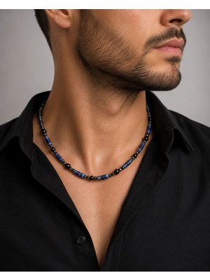 Home Lapis Lazuli, Oniks ve Hematit Doğaltaş Erkek Kolye