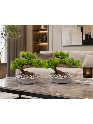 B&Nine Dekoratif Bonsai Yapay Ağaç 2’li Set – Ev & Ofis Masa & Raf Dekoru