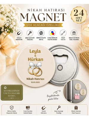 Isme Özel Açacaklı Magnet Nişan Söz Kına Nikah Hatırası Hediyeliği (58MM) 24 Adet