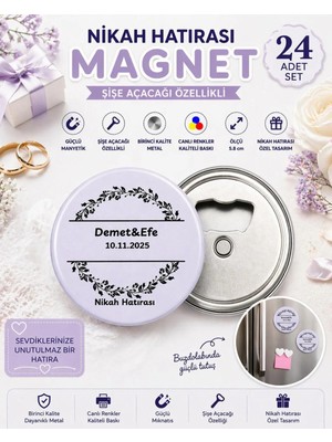 Isme Özel Açacaklı Magnet Nişan Söz Kına Nikah Hatırası Hediyeliği (58MM) 24 Adet