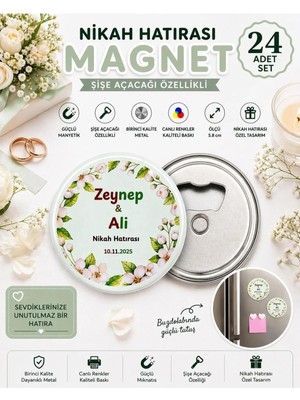 Isme Özel Açacaklı Magnet Nişan Söz Kına Nikah Hatırası Hediyeliği (58MM) 24 Adet