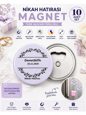 Isme Özel Açacaklı Magnet Nişan Söz Kına Nikah Hatırası Hediyeliği (58MM) 10 Adet