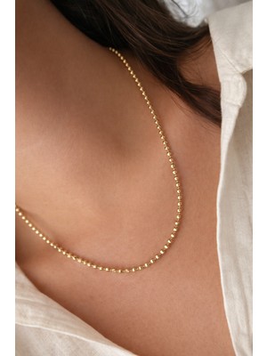 Owentis Çelik Gold Kuyumcu Model Parlak Dorika Boncuk Marilena Zincir Kolye 50 cm -Kararma Yapmaz-