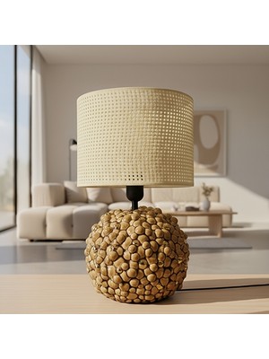 Ottiotte Gild-Brown Ekru Hasır Başlıklı Modern Masa Lambası Abajur