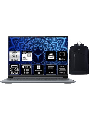 Lenovo Ideapad Slim 3 16IRH10 Intel Core I5-13420H 24GB 1tb SSD 16" Wuxga (1920X1200) IPS Panel Windows 11 Protaşınabilir Dizüstü Bilgisayar 83K20073TR +Boz Çanta