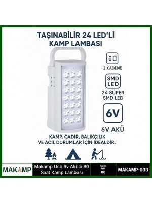 Marsilyan™- Usv 6V Akülü 80 Saat Kamp Lambası Işıldak
