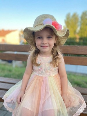 R&S Renkli Ponponlu Hasır Örgü Kız Çocuk Şapkası