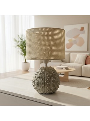 Ottiotte Grayurchin Ekru Hasır Başlıklı Modern Masa Lambası Abajur