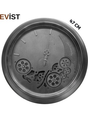 Evist - Metal Çarklı Duvar Saati Büyük Boy - Akar Mekanızmalı Yüksek Kalite Hediyelik Saat 47 cm