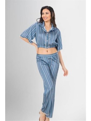 E-Bulurum 2'li Desenli Saten Pijama Takımı