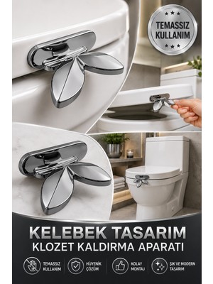 Medushop Klozet Kaldırma Aparatı 2 Adet Metalik Gri Yapışkanlı Temassız Hijyenik Wc Kapak Tutacağı