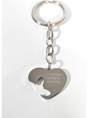 Moncuk Design "ı Will Keep Waiting For You Forever..." Yazılı Kalp Figürlü Metal Anahtarlık - Romantik Tasarım Aksesuar