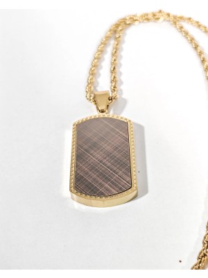Moncuk Design Gold Künye Tasarımlı Dokulu Çelik Kolye - Modern ve Karizmatik Stil