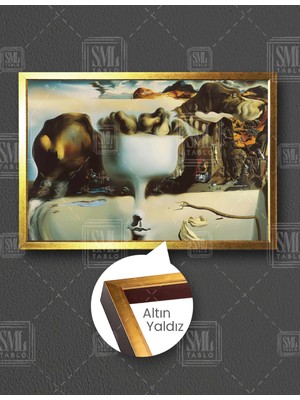 SML Tablo Salvador Dali Yüzün Belirginleşmesi ve Sahilde Meyve Tabağı Yatay Çerçeveli Kanvas Tablo