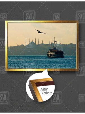 SML Tablo Istanbul Boğazı Gemi Cami Manzara Yatay Çerçeveli Kanvas Tablo
