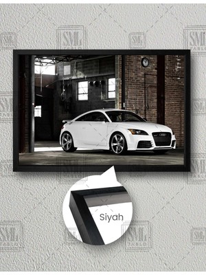 SML Tablo Beyaz Audi Tt Araba Otomobil Araç Manzara Yatay Çerçeveli Kanvas Tablo