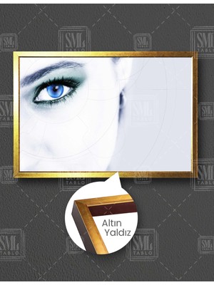SML Tablo Mavi Gözlü Kadın Yüzü Manken Makyaj Woman Yatay Çerçeveli Kanvas Tablo
