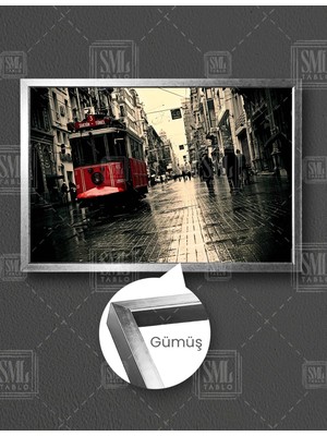 SML Tablo Istanbul Taksim Istiklal Caddesi Tramvay Yatay Çerçeveli Kanvas Tablo
