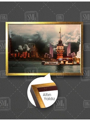 SML Tablo Kız Kulesi Istanbul Yağmur Bulut Istanbul Yatay Çerçeveli Kanvas Tablo