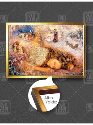 SML Tablo Uyuyan Güzel Rüya Gören Kadın Huzur Kış Yatay Çerçeveli Kanvas Tablo