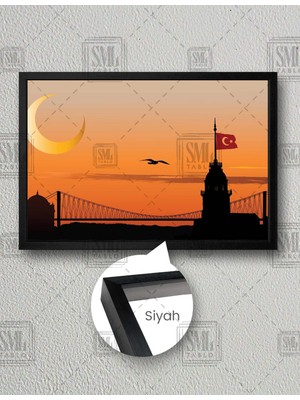 SML Tablo Istanbul Boğazı Kız Kulesi Gün Batımı Turkiye Yatay Çerçeveli Kanvas Tablo