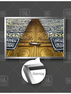 SML Tablo Yakın Çekim Kabe Kapısı Mekke Yatay Çerçeveli Kanvas Tablo