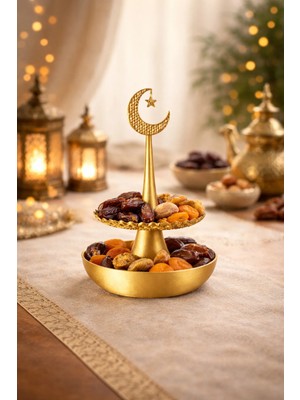 Ramazan Temalı Hilal & Yıldız Figürlü Çift Katlı Dekoratif Sunum Standı – 3D Baskı Tasarım