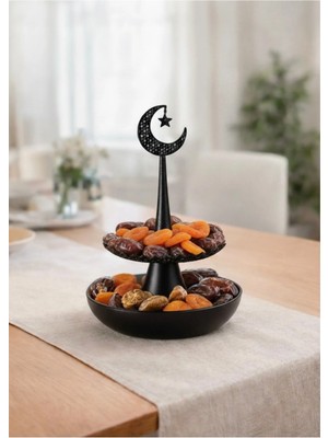 Ramazan Temalı Siyah Dekoratif Iftariyelik Sunumluk | Hilal & Yıldız Tasarımlı | 3D Baskı