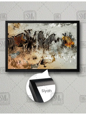 SML Tablo Zebra Sürüsü Afrika Doğa Manzara Hayvan Yatay Çerçeveli Kanvas Tablo