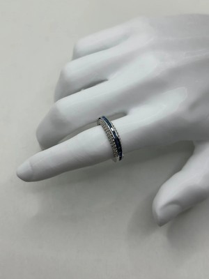 Zirkon Taş Detaylı Baget Mavi Taşlı Silver Yüzük
