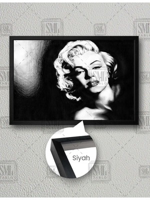 SML Tablo Siyah Beyaz Marilyn Monroe Kadın Nostalji Yatay Çerçeveli Kanvas Tablo