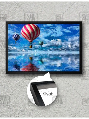 SML Tablo Uçan Balonlar Kapadokya Art Manzara Doğa Gökyüzü Dekratif Yatay Çerçeveli Kanvas Tablo