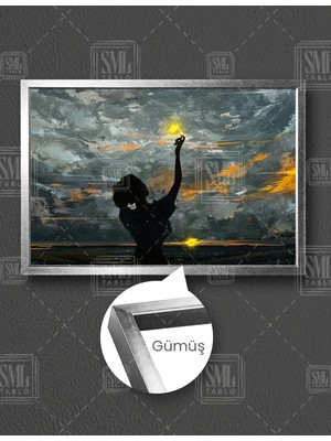 SML Tablo Gün Batımı Güneşi Tutmuş Kadın Art Yatay Çerçeveli Kanvas Tablo