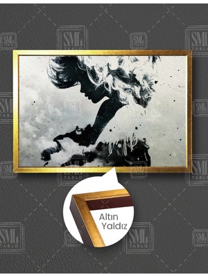 SML Tablo Sulu Boya Efektli Kadın Silüeti Modern Sanat Abstract Yatay Çerçeveli Kanvas Tablo