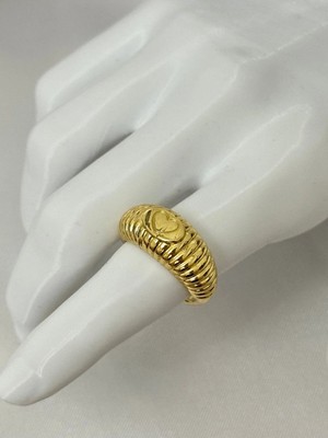 Gold Kalp Detaylı Bombeli Yüzük - Pinterest Model Vintage Tasarım