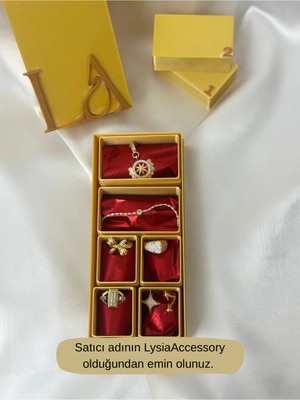6’lı Advent Calender Hediye Seti - 6 Adet Gold Renk Çelik Takı - Altın Sarısı Rengi Hediye Kutusu