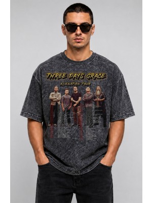 Fuddy Moda Unisex Oversize Three Days Grace Alienation Tour Setlist 2026 Baskılı Yıkamalı Rock Band Tişört
