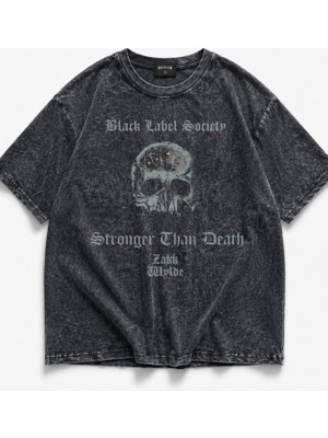 Fuddy Moda Unisex Black Label Society Baskılı Yıkamalı Tişört, Oversize Rock Band Temalı Vintage Tshirt