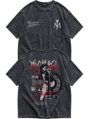 Fuddy Moda Unisex Oversize Michael Jackson The King Sırt Baskılı Yıkamalı Retro Tişört