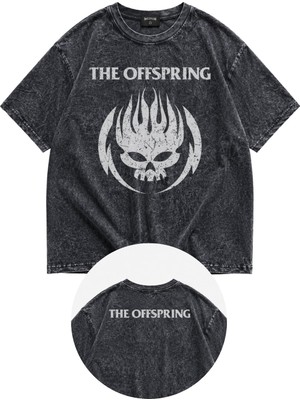Fuddy Moda Unisex The Offspring Logo Ense Baskılı Yıkamalı Tişört, Oversize Rock Band Temalı Vintage Tshirt